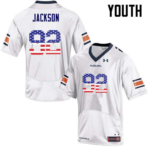 Auburn Tigers Youth Alec Jackson #92 White Under Armour Stitched College USA Flag Fashion NCAA Authentic Football Jersey EDT1674HK